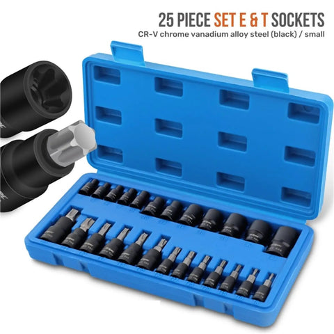 Top Tier Hjkltopu E Type Spline Socket Set With Hollow Hex Bits For Auto Repair, blue case with black CR-V sockets