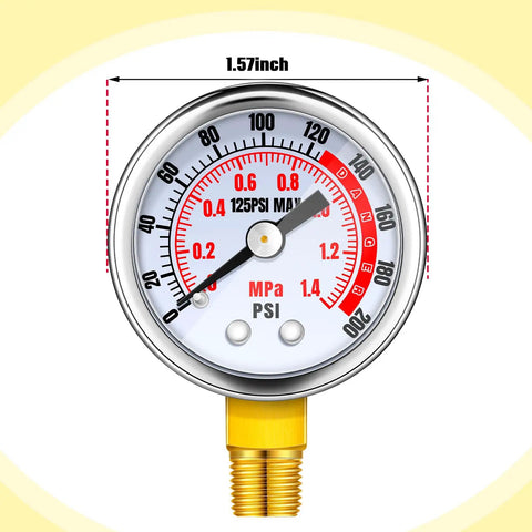 4 Piece Air Compressor Parts Replacement Kit With Relief Valves And Pressure Gauges, One Quarter Inch NPT, 0 To 125 PSI Gauge Range, Tank Accessory Set Featuring Two Pressure Relief Valves And Two Gauges, 1.57-inch gauge