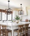 Farmhouse Style Chandelier For Kitchen Island Rustic Industrial Pendant Light With Wood And Metal Frame in modern kitchen
