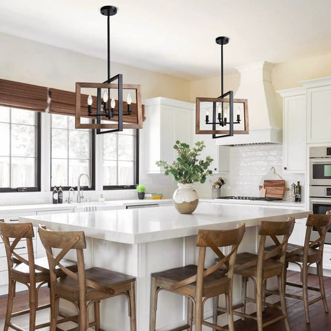 Farmhouse Style Chandelier For Kitchen Island Rustic Industrial Pendant Light With Wood And Metal Frame in modern kitchen