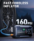 Turbo Boost Eight In One Car Jump Starter With Air Compressor And Power Bank, displaying digital pressure gauge at 160 PSI