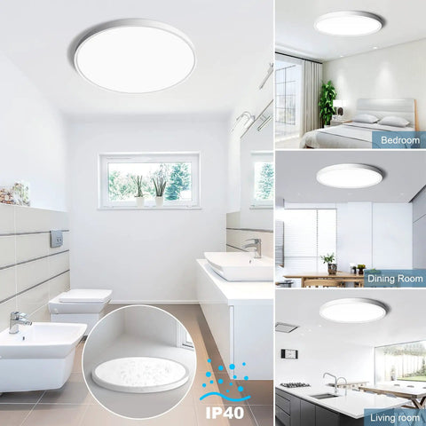 Ultra Slim 12 Inch LED Flush Mount Ceiling Light, 5000K Daylight White, 3200 Lumen, 24W installed in bathroom, bedroom, kitchen