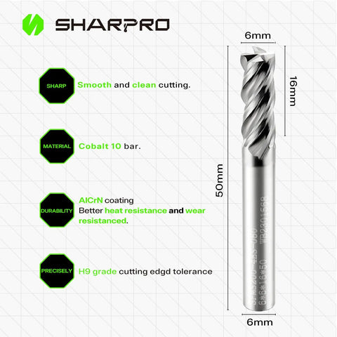 6mm Shank End Mill 4 Flutes AlCrN Coated Carbide Square CNC End Mills For Alloy Steel Stainless Steel And Cast Iron