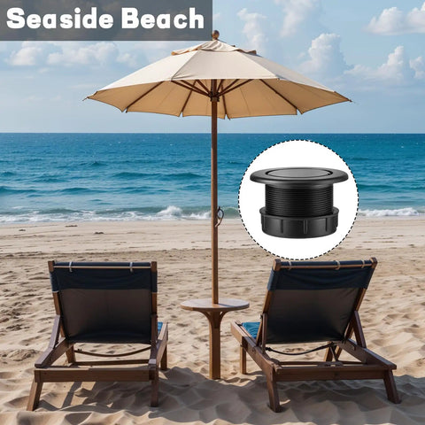 Umbrella Hole Ring Plug Cap Set For Outdoor Patio Tables Thick Parasol Hole Cover Insert Weatherproof Black Ring And Cap Kit on beach