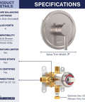 Front view of HammerHead brushed nickel single-handle shower valve trim kit with rough-in valve and 7-inch trim width