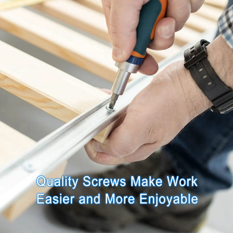 Person using a screwdriver to fasten wood with metal strip, demonstrating the Huge 900 Piece Stainless Steel Nuts And Bolts Set With Metric M3 M4 M5 M6 Screws Pan Head Phillips Drive And Flat Washers 24 Sizes For Home DIY Projects And Repairs And Craft Work.