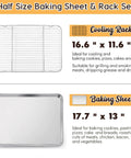 Half Sheet Baking Pan With Wire Cooling Rack Set For Oven Cooking 17.7 By 13 Inch Stainless Steel Tray with dimensions