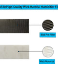 Humidifier Wick Replacement Filters For Holmes HM2200 And Wemo HCM3888C showing HWF80 black pre-filter and white wick material.