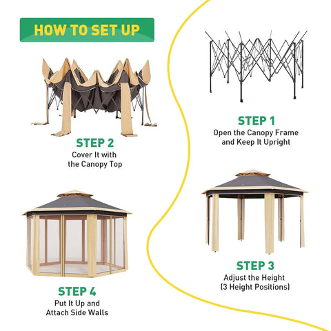 Setup guide for Pop Up Canopy Tent 13x13 Ft Instant Gazebo With Mosquito Netting Enclosure, UV Protection, Adjustable Heights