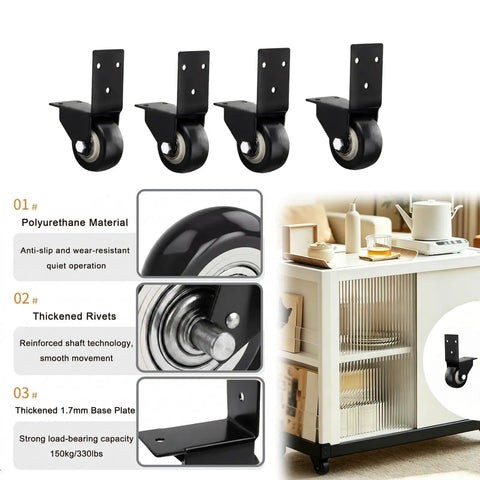 Four Pack 2 Inch Side Mount Casters With Silent Fixed L Bracket Wheels for smooth, quiet operations on furniture.