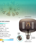 Amber Diamond Globe LED Edison Bulb 2200K Warm Glow, size 115mm x 125mm, dimmable with E26 base, for living room use.