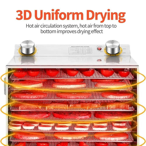 Straight Up Boss Stainless Steel Freeze Dryer With Twelve Sturdy Trays And Smart 12 Hour Timer showing hot air circulation for uniform drying.