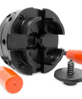 4-inch black metal 4-jaw self-centering lathe chuck with 1-Inch x 8TPI thread.