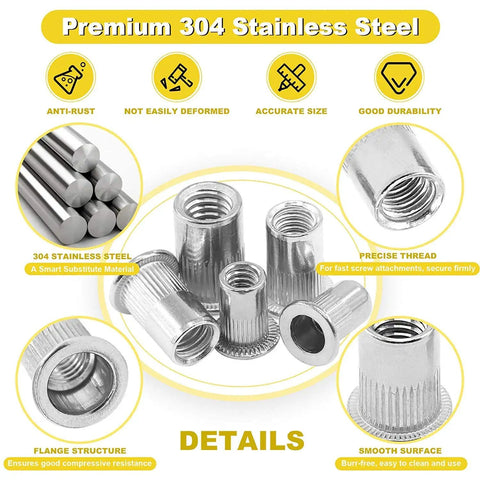 No Sweat 85 Piece Rivet Nuts Kit Featuring 304 Stainless Steel And Zinc Plated Threaded Inserts Built Tough For Automotive Fabrication Comes With A Durable Portable Storage Box For Hassle Free Setup Anytime