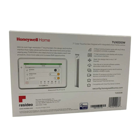 Backside view of Honeywell 7 Inch Touchscreen Security And Smart Controller Panel For Home Systems, packaging details.