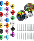 Twenty Two Pack Colorful Crystal Drawer Knobs 30mm Glass Dresser Knobs Cabinet Diamond Shape Pulls For Wardrobe Kitchen Bathroom Cupboard In 11 Colors, 30mm glass knob set