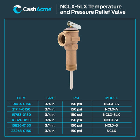 Three Quarter Inch Temperature And Pressure Relief Valve With Push To Connect Brass Fittings Bronze Body For Copper And CPVC Piping 150 PSI Maximum Water Heater Safety Valve With Inert Thermal Element Coating To Minimize Mineral Build Up displayed above product specifications.