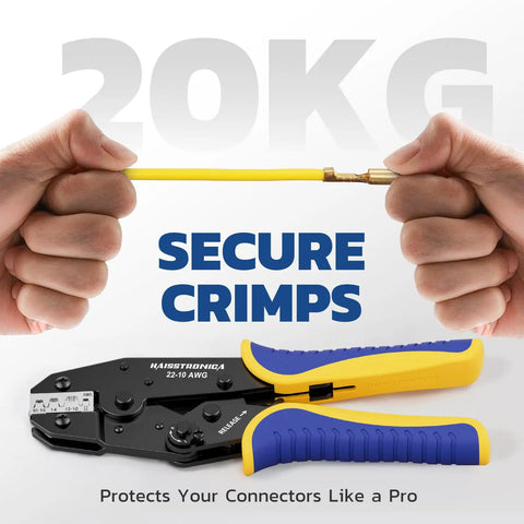 Pro Grade Crimping Tool For Non Insulated Open Barrel Terminals And Receptacles Ratchet Wire Crimper For AWG 22 To 10 Easy Precise Crimp With Shell Safe Indentation HS 5327 holding cable