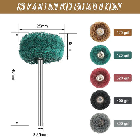 300 Pack 1 Inch Abrasive Wheels Buffing Polishing Burr Set For Rotary Tools With 2.35 Mm Shank Multi Color Collection sizes