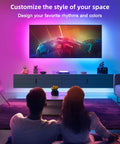 Couple enjoying vibrant colors from Lit RGB LED Strip Kit 32.8 Feet With 300 LEDs 5050 SMD in a home theater setup.
