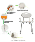 Heavy Duty Shower Chair With Arms And Back For Inside Shower Stall, Extra Wide 28 Inch U Shaped Seat, aluminum frame, diagram