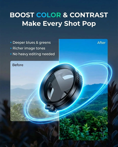 Anti-Glare Magnetic Phone Filter 2 In 1 CPL And Star Filter for iPhone, showing improved color contrast in nature photo comparison.