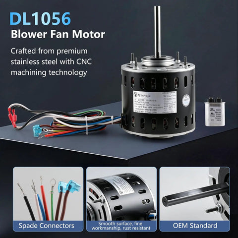 Upgraded One Half HP Blower Fan Motor Direct Drive 115V Three Speed 1075 RPM 48 Frame Sleeve Bearing Quiet HVAC Furnace Motor