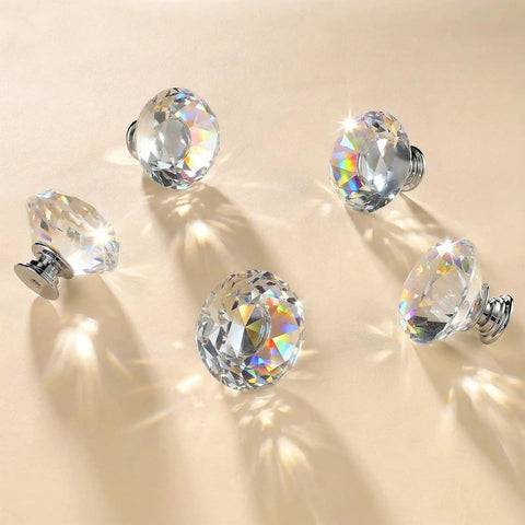 Crystal Cabinet Knobs Set For Dresser With Two Screws, Dope Diamond Glass Pull Handles, 30 Pack, 1 9/16 Inch, displayed on beige surface