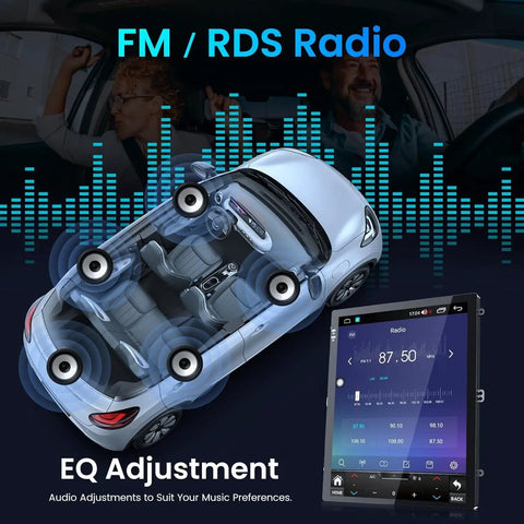 Illustration of Chevy Cruze Car Stereo 2009 2015 10.4 Inch IPS Touchscreen with FM/RDS radio and EQ adjustment features.