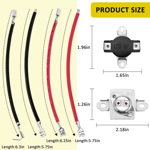 Replacement Dryer Heating Element 61927 503978 for Amana, Speed Queen, Maytag, Crosley, length dimensions and components shown