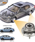 Diagram showing installation of Pair Of Front Or Rear Wheel Hub And Bearing Assemblies 513288 for GM vehicles, with hub close-up