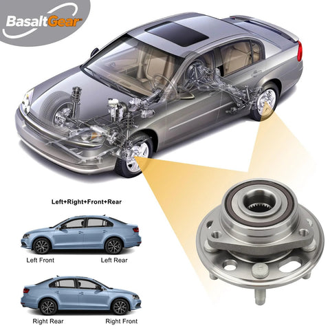 Diagram showing installation of Pair Of Front Or Rear Wheel Hub And Bearing Assemblies 513288 for GM vehicles, with hub close-up