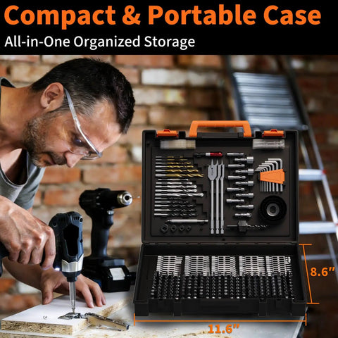 The Ultimate 350 Piece Drill Bit Set For Home Repair And Furniture Assembly Packed With Masonry Bits Driver Bits Spade Bits Hole Saws And Hex Keys To Power Through Any Household Job Without Breaking A Sweat in a compact storage case.