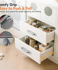 Sliding Barn Door Handle Set In Aluminum Alloy for cabinet drawers, silver finish, comfortable grip, shown installed on white drawers.