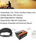 Tongue Buckle Body Belt with Aluminum Hardware and Hot Press Waist Pad, packaging and details, fits 32 to 50 inch waists