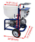 Badass Heavy Duty Putty Cement Grouting Mortar Spray Machine With 28L Hopper And 220V Power, showing dimensions and features.