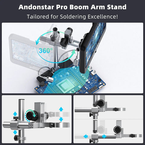 4K 60FPS HDMI Digital Microscope With 10.1 Inch Screen For Soldering And Coin Work Real Time Live View Pro Grade Picture Quality And Built In Microphone For Audio And 4K Video, boom arm stand