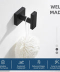 Matte Black Stainless Steel Towel Hook For Bathroom Wall Mount No Fuss Modern Hand Towel Coat Rack with hanging bath sponge