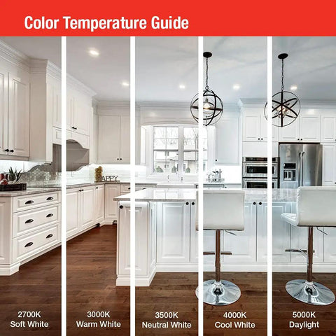 Color temperature guide for Led Recessed Downlights 6 Inch Wafer Kit With 5 In 1 Switchable White Color Temperature 120 Volt Regressed Trim