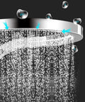 Heavy Hitter Copper Wall Mounted Shower System Rainfall Head close-up showing pressurized water flow and design details.