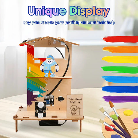 Eight In One STEM Kit For Kids Aged 8 To 16 With ESP32 Smart Home Projects Hands On Coding And Engineering Fun School Crafts DIY Model Building Toys Educational Tech Toys For Birthday And Gift Giving, wooden smart lighting model