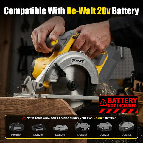 Real Deal Cordless Circular Saw Featuring A Beefy Eight Thousand RPM Motor and No Frills Bare Tool Build cutting wood with DeWalt battery.