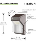 40W LED Wall Pack Light With Dusk To Dawn Photocell Outdoor Wall Mount dimensions and features diagram