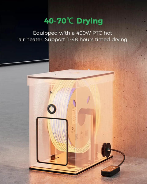 Large Kilo Filament Drying Storage Box With Detachable Heating Module For 1Kg To 5Kg Spools showing 70C drying function