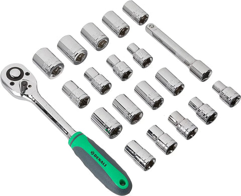 Half Inch Drive Socket Set With Holder 20 Piece Pro Grade Heavy Duty Chrome Finish Heat Treated Carbon Steel Construction Rust Resistant