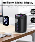 Portable Bluetooth Speaker With LED Light, Outdoor Waterproof Speaker For Travel, Sports And Parties on desk with digital display