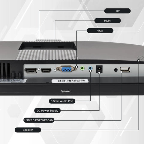 Back view of Frameless 23.8 Inch Business Webcam Monitor With 1080p IPS Display, showing various connectivity ports.