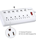 Six Outlet Surge Protector Power Strip With Six USB Ports and Six Foot Heavy Duty Extension Cord for Home and Office