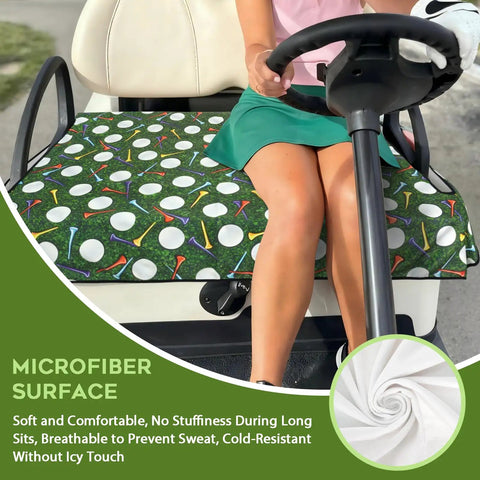 Hella Comfy Golf Cart Seat Covers Smooth Daily Ride Towel Blanket for Universal Two Seater showcasing a green microfiber surface with golf designs.