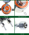 Argon Gas Regulator For Welding With Adjustable 0 To 25 MPa Pressure Gauge And Readout showing valve components.